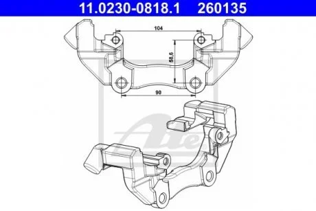 Скоба, супорт гальма передн VOLVO C30, C70 II, S40 II, V50, FORD C-MAX, FOCUS C-MAX, FOCUS II, FOCUS II/KOMBI, KUGA I 1.6-Electric 10.03-06.13 ATE 11023008181