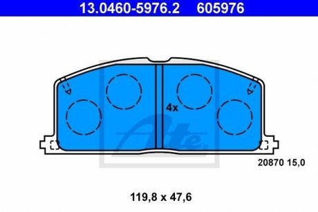 Комплект тормозных колодок, дисковый тормоз ATE 13046059762 (фото 1)