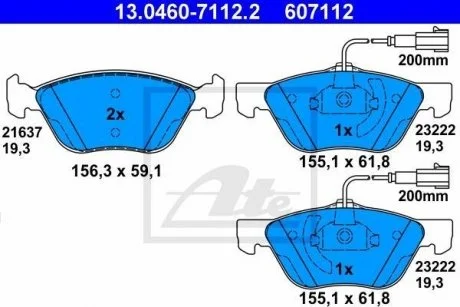 Гальмівні колодки, дискове гальмо (набір) ATE 13.0460-7112.2