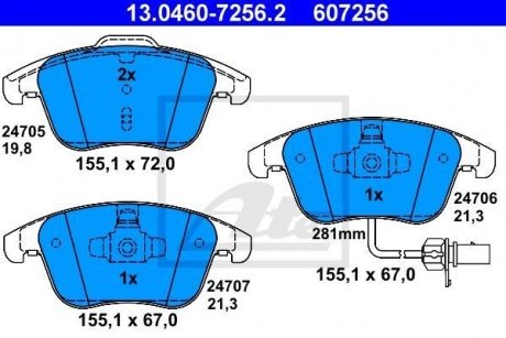 Комплект тормозных колодок, дисковый тормоз ATE 13.0460-7256.2 (фото 1)