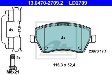 Гальмівні колодки, дискове гальмо (набір) ATE 13.0470-2709.2