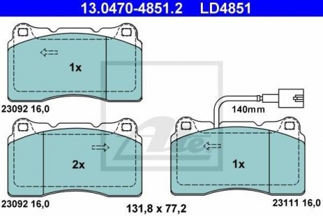 Комплект тормозных колодок, дисковый тормоз ATE 13.0470-4851.2 (фото 1)