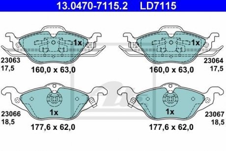 Гальмівні колодки, дискове гальмо (набір) ATE 13047071152