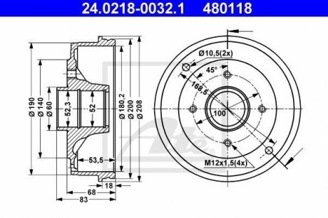 Тормозной барабан ATE 24021800321