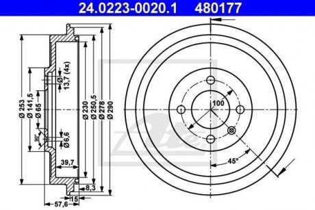 Тормозной барабан ATE 24022300201