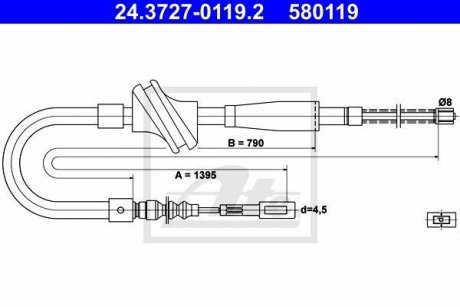 Трос, стояночная тормозная система ATE 24372701192 (фото 1)