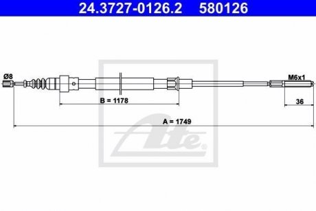 Трос, стояночная тормозная система ATE 24.3727-0126.2 (фото 1)