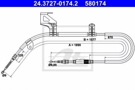 Трос, стояночная тормозная система ATE 24.3727-0174.2 (фото 1)