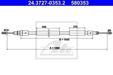 Трос, стояночная тормозная система ATE 24.3727-0353.2 (фото 1)