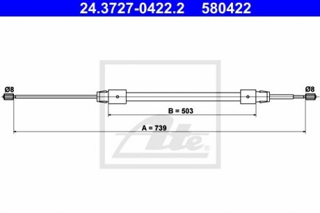 Трос, стояночная тормозная система ATE 24.3727-0422.2 (фото 1)