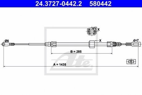 Трос, стояночная тормозная система ATE 24.3727-0442.2 (фото 1)