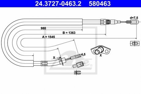 Трос, стояночная тормозная система ATE 24.3727-0463.2 (фото 1)