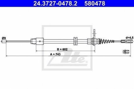 Трос ручника mer w212 1.8-6.2 09- зад l/r (l=743mm) ATE 24372704782