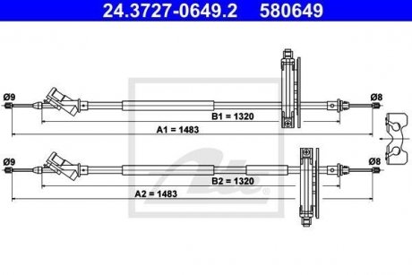 Трос, стояночная тормозная система ATE 24.3727-0649.2