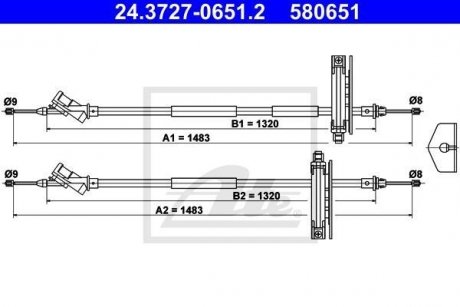 Трос, стояночная тормозная система ATE 24.3727-0651.2 (фото 1)