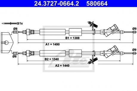 Трос, стояночная тормозная система ATE 24.3727-0664.2 (фото 1)