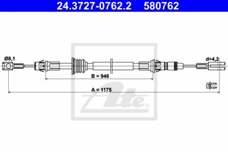 Трос, стояночная тормозная система ATE 24.3727-0762.2 (фото 1)
