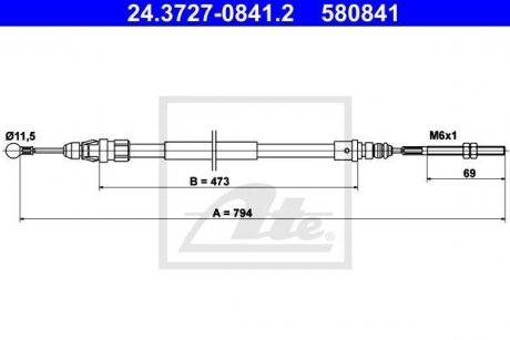 Трос, стояночная тормозная система ATE 24.3727-0841.2 (фото 1)