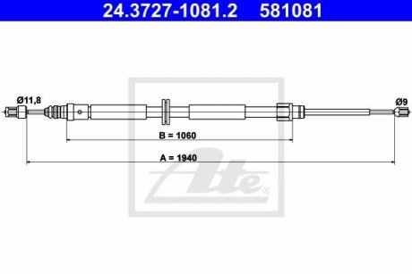 Трос, стояночная тормозная система ATE 24.3727-1081.2 (фото 1)