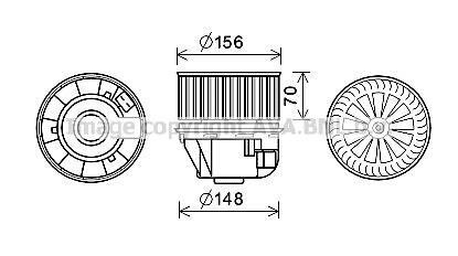 Вентилятор салону FORD C-MAX II, FOCUS III, FOCUS III/HATCHBACK, FOCUS III/KOMBI, GRAND C-MAX, KUGA II, TOURNEO CONNECT V408 NADWOZIE WIELKO, TRANSIT CONNECT 1.0-Electric 04.10- AVA COOLING FD8634