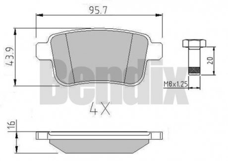 КОЛОДКИ ТОРМОЗНЫЕ RENAULT KANGOO 08> ЗАД БЕЗ ДАТЧИКА Bendix 510729