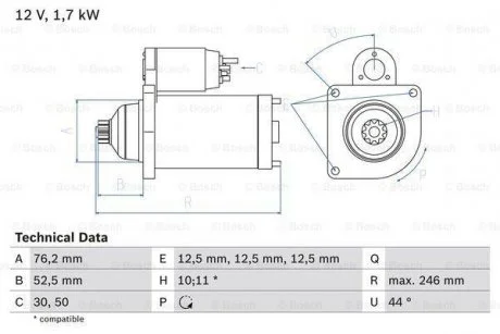 Стартер BOSCH 0986020250