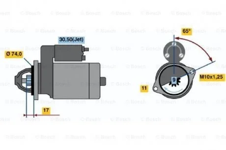 Стартер (12В, 1,2кВт, відновлений) TOYOTA AURIS, AVENSIS, COROLLA, VERSO 1.2-2.0 03.07-08.19 BOSCH 0 986 021 530