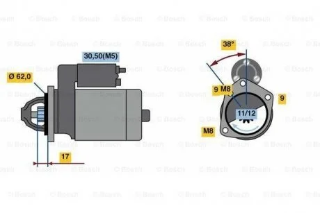 Стартер (12В, 1,5кВт, відновлений) DS DS 3, DS 4, DS 5, DS 7 CITROEN BERLINGO, BERLINGO MULTISPACE, BERLINGO/MINIVAN, C1, C2, C2 ENTERPRISE, C3 I, C3 II, C3 II/HATCHBACK 1.4D-1.6D 09.01- BOSCH 0986022790