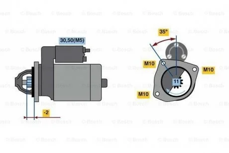 Стартер (12В, 2,5кВт, відновлений) DS DS 4, DS 5, DS 7 CITROEN C-CROSSER, C-CROSSER ENTERPRISE, C4, C4 GRAND PICASSO I, C4 GRAND PICASSO II, C4 I, C4 II, C4 PICASSO I 2.0D/2.0DH/2.2D 10.03- BOSCH 0986023850