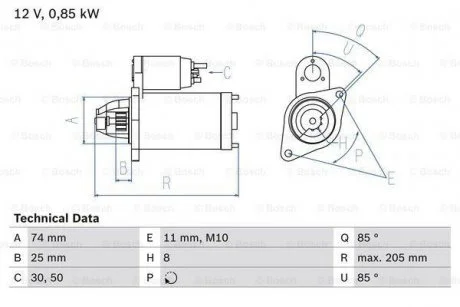 Стартер (12В, 0,85кВт, відновлений) TOYOTA YARIS, YARIS / VIOS, YARIS/HATCHBACK 1.0/1.0LPG 08.05-06.20 BOSCH 0986025640