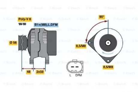 Генератор (14В, 70А, відновлений) AUDI A3 SEAT CORDOBA, CORDOBA VARIO, IBIZA II, IBIZA III, IBIZA IV, IBIZA IV SC, LEON, TOLEDO II SKODA FABIA I, OCTAVIA I VW BORA, BORA I 1.4-2.0CNG 04.96-05.15 BOSCH 0 986 041 510