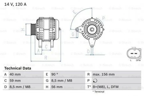 Генератор (14В, 120А, відновлений) AUDI A3, A4 B5, TT FORD GALAXY I, GALAXY MK I SEAT ALHAMBRA, CORDOBA, CORDOBA VARIO, CORDOBA VARIO/KOMBI, IBIZA II, IBIZA III, IBIZA IV 1.4-3.2 01.95- BOSCH 0 986 041 860