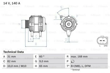 Генератор (14В, 140А, відновлений) AUDI A4 B6, A4 B7, A6 C5, ALLROAD C5, SKODA SUPERB I, VW PASSAT B5.5 2.4-3.0 02.00-03.08 BOSCH 0 986 044 470