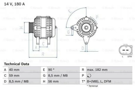 Генератор (14В, 140А, відновлений) AUDI A1, A2, A3, A4 B6, A4 B7, TT SEAT ALHAMBRA, ALTEA, ALTEA XL, IBIZA IV, IBIZA IV SC, IBIZA IV ST, IBIZA IV/HATCHBACK, LEON, TOLEDO III 1.2D-3.2 09.95-09.20 BOSCH 0 986 045 340