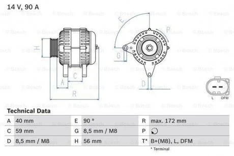 Генератор (14В, 90А, відновлений) SEAT CORDOBA, IBIZA III, IBIZA IV, IBIZA IV SC, INCA, LEON, TOLEDO II SKODA FABIA I, FABIA I PRAKTIK, FABIA II, OCTAVIA I, OCTAVIA I/KOMBI, ROOMSTER 1.4-3.2 11.95- BOSCH 0986047250