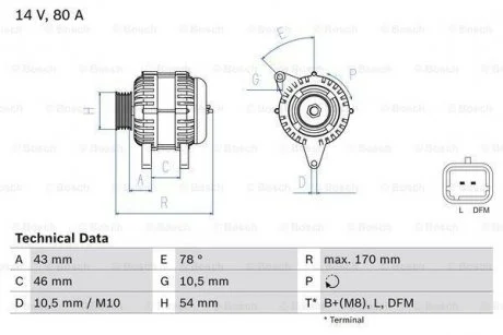 Генератор (14В, 80А, відновлений) CITROEN BERLINGO, BERLINGO MULTISPACE, BERLINGO/MINIVAN, C3 I, C4, C4 I, C5 I, C5 II, C5 II/KOMBI, C8, NEMO, NEMO/MINIVAN, XSARA, XSARA PICASSO 1.1-2.2 06.96- BOSCH 0986049410