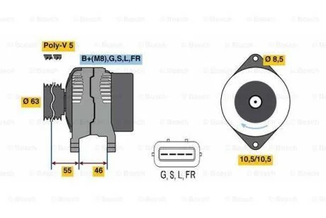 Генератор (14В, 85А, відновлений) MITSUBISHI COLT CZC VI, COLT VI SMART FORFOUR 1.1-1.5 01.04-06.12 BOSCH 0986080480