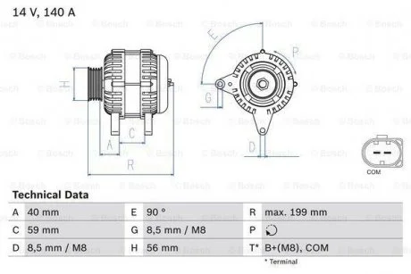 Генератор (14В, 140А, відновлений) AUDI A1, A3, Q3, TT SEAT ALHAMBRA, ALTEA, ALTEA XL, IBIZA IV, IBIZA IV SC, LEON, TOLEDO IV SKODA FABIA II, OCTAVIA II, RAPID, ROOMSTER 1.2-2.0D 05.03-12.22 BOSCH 0 986 081 160