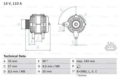 Генератор (14В, 110А, відновлений) NISSAN CUBE, JUKE, PULSAR, QASHQAI I, SENTRA VII 1.6 02.07- BOSCH 0986082730