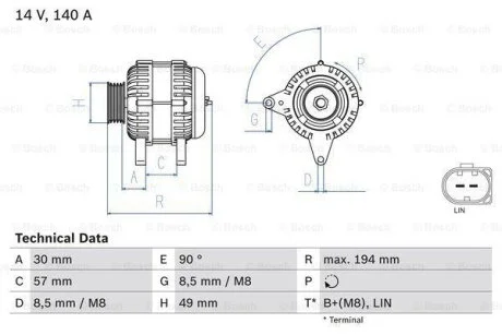 Генератор (14В, 140А, відновлений) AUDI A1, A1 CITY CARVER, A3, Q2, Q3 SEAT ALHAMBRA, ATECA, IBIZA IV, IBIZA IV SC, IBIZA IV ST, LEON, LEON SC, LEON ST, TOLEDO IV SKODA FABIA III 1.0-1.5 04.12- BOSCH 0986083170