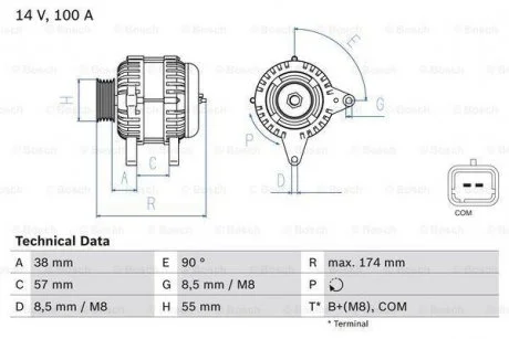 Генератор (14В, 100А, відновлений) DACIA DUSTER, DUSTER/SUV, LOGAN, LOGAN II, LOGAN MCV, SANDERO, RENAULT FUEGO, GRAND SCENIC II, LAGUNA II, LOGAN I, MEGANE II, SANDERO/STEPWAY I 1.4-2.1D 08.82- BOSCH 0 986 083 200