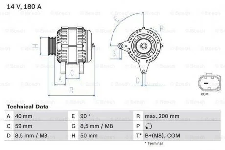 Генератор (14В, 180А, відновлений) AUDI A4 ALLROAD B9, A4 B9, A5, SKODA KODIAQ I, OCTAVIA III, SUPERB III, YETI, VW ARTEON, CADDY ALLTRACK, CADDY ALLTRACK/MINIVAN, CADDY IV 1.6D/2.0D 11.09- BOSCH 0986083310