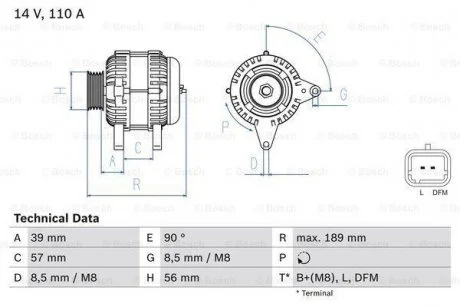 Генератор (14В, 110А, відновлений) DACIA DUSTER, DUSTER/SUV, LOGAN, LOGAN EXPRESS, LOGAN MCV, SANDERO, SANDERO II, NISSAN KUBISTAR, MICRA III, NOTE, NV200, NV200 / EVALIA, TERRANO 1.4-2.0 02.00- BOSCH 0 986 083 440