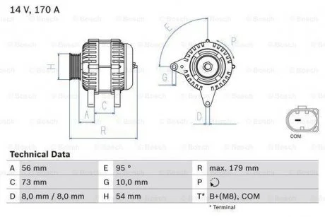 Генератор (14В, 170А, відновлений) BMW X5 (E70), X6 (E71, E72) 3.0D 12.06-07.13 BOSCH 0986083470