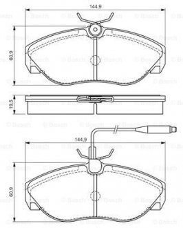 Тормозные колодки перед.(с датч.) CITROEN Jumper FIAT Ducato PEUGEOT Box BOSCH 0986495056 (фото 1)