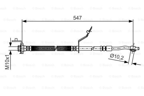 Гальмівний шланг гнучкий передн Прав (довжина 547мм,діаметр 10,2мм, M10x1) HYUNDAI IX20 1.4-1.6LPG 11.10-07.19 BOSCH 1987481A55