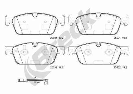 Комплект гальмівних накладок, дискове гальмо BRECK 255310055200