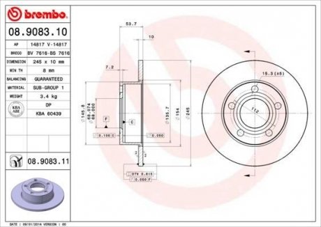 Тормозной диск BREMBO 08.9083.11 (фото 1)