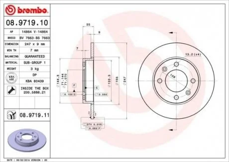 Тормозной диск BREMBO 08.9719.11
