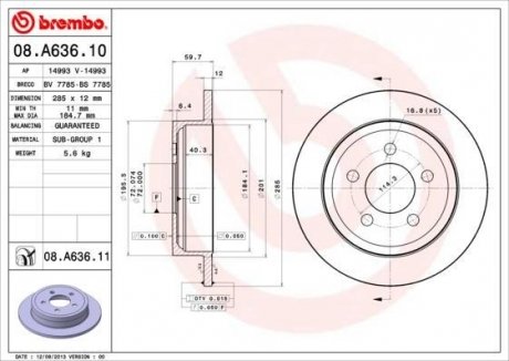 Тормозной диск BREMBO 08.A636.10 (фото 1)